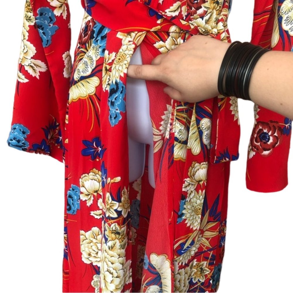 NWT Pretty Little Thing Red Floral Print Kimono Maxi Dress - Picture 8 of 16